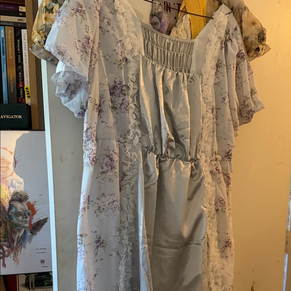 Regency Floral Maxi Dress with Ruffle Trim - Lavender Floral